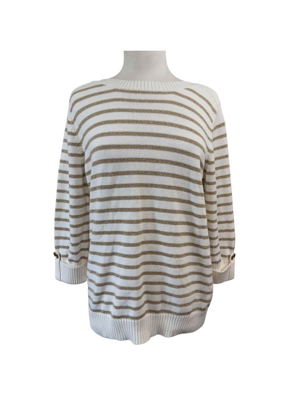 Women's Karen Scott Sweater, L,‎ White & Gold